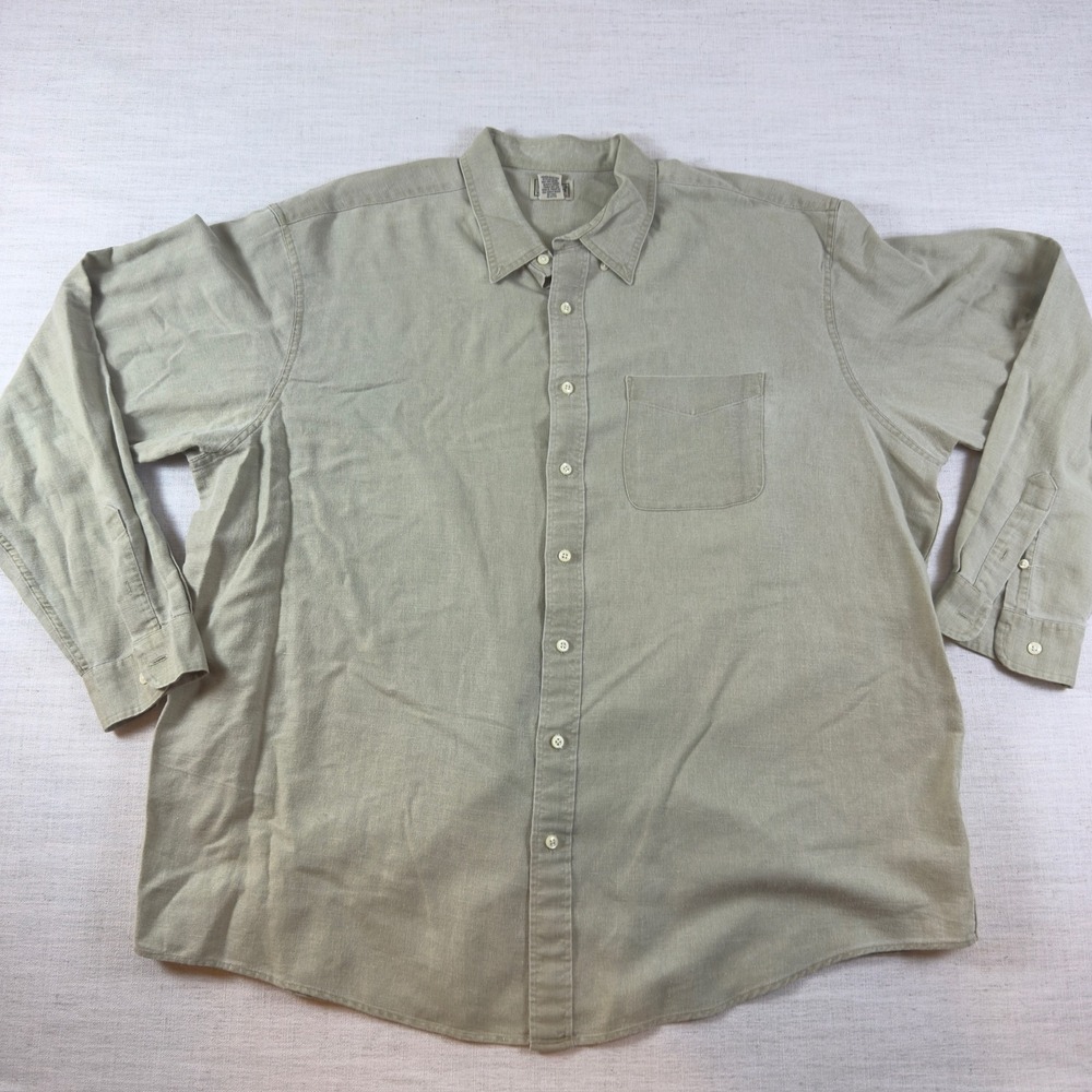 LL Bean Mens XXL Tall Khaki Tan Linen Cotton Long Sleeve Button Down Shirt